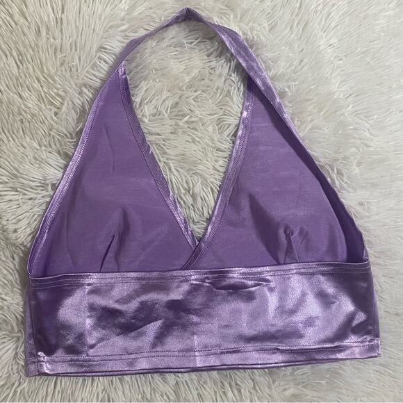 PRINCESS POLLY • Pastel Purple Shimmer Cropped Halter Top - Picture 4 of 5